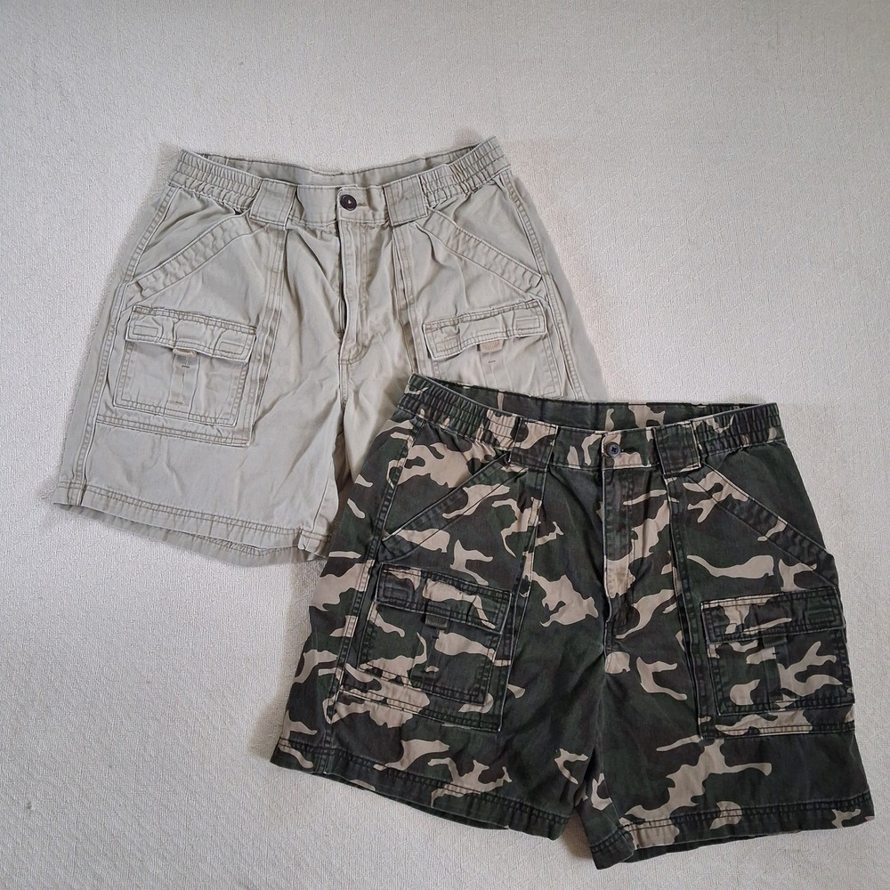 st johns bay gorpcore cargo shorts mens 36 bundle camouflage utility tan cotton